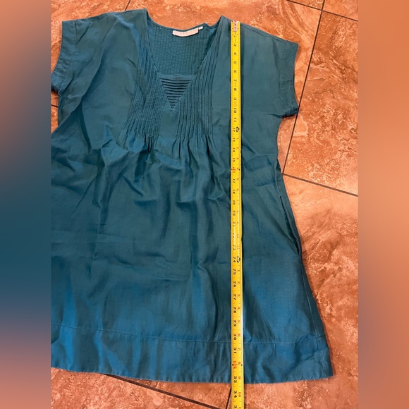 It’s A New Vision Teal Linen Shift Dress Pintuck V-Neck Size Large - Picture 8 of 11